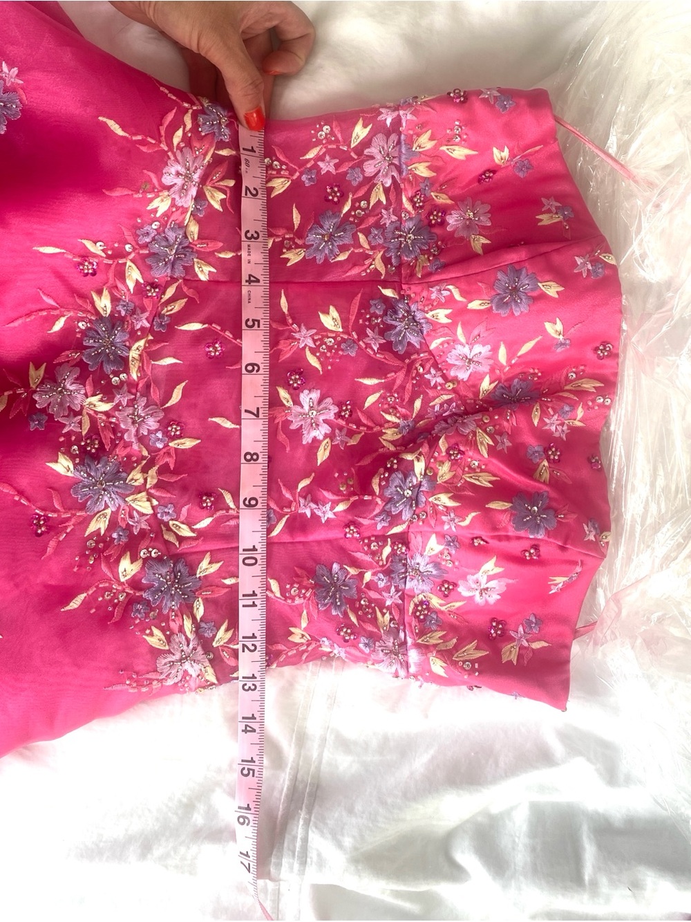 Strapless Fuschia Evening Gown with Embroidered Bodice - Picture 12 of 13
